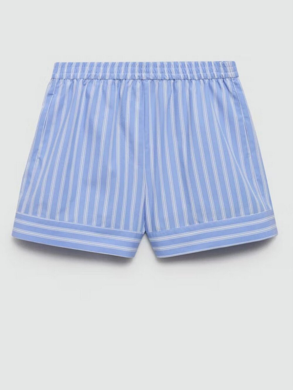 Mango 100% Cotton Striped Straight Fit Shorts In Light Blue & White Size XL NWT